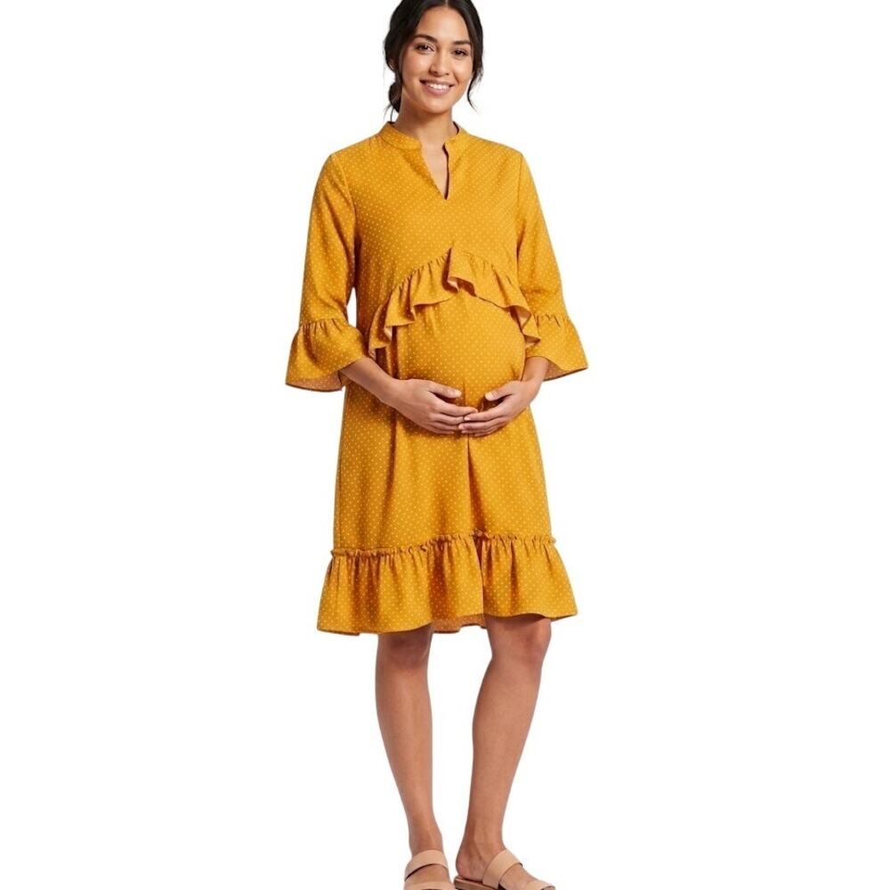 Maternity Sweetheart Polka Dot Dress Ginger A-Line Ruffles Lightweight Large